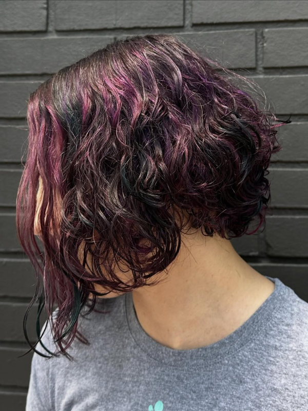 Curly Cut with Purple Blue and Pink Balayage by Roxy (1)
