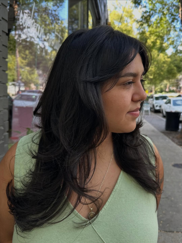 Layers with Face Framing and Curtain Bangs by Roxy